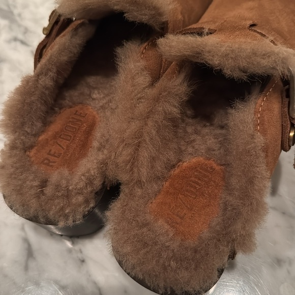 Re/Done Shearling Clog Cognac Suede - Picture 6 of 7